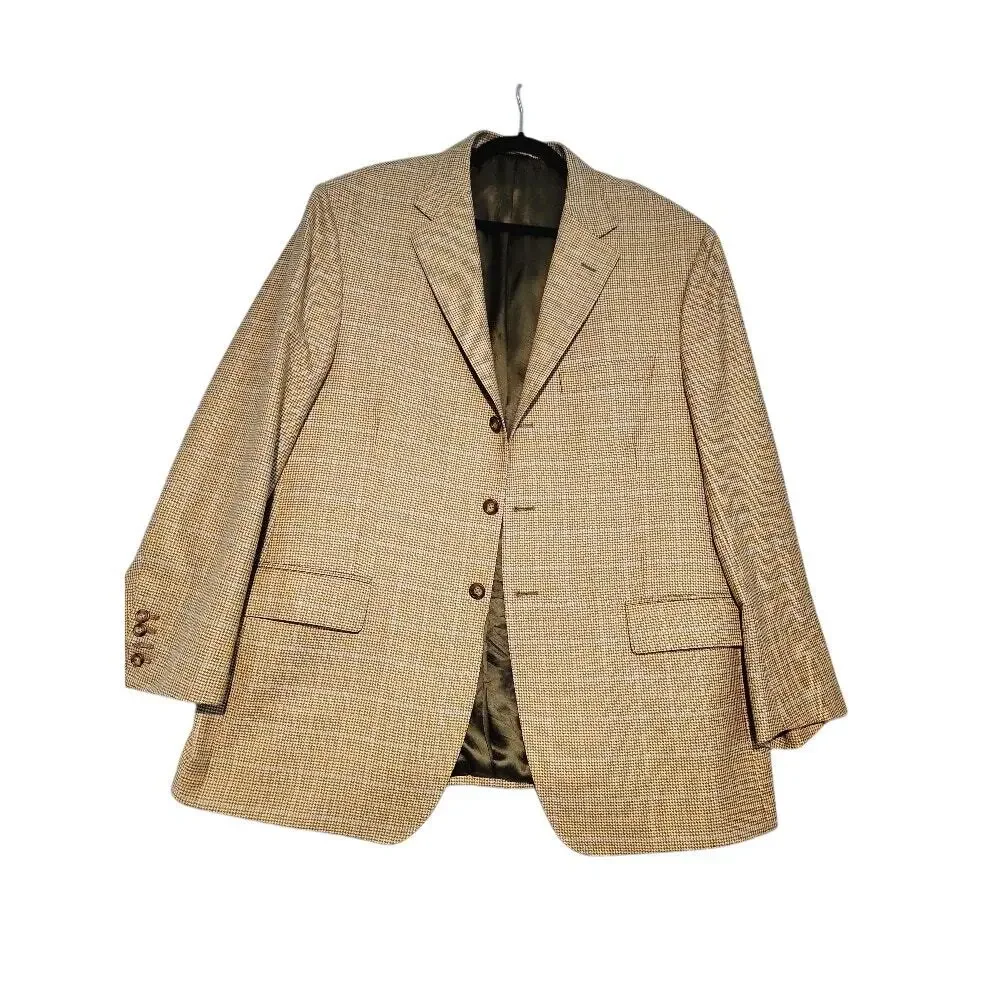 David Chu Wool Cashmere Blazer Sport Coat Sz 46 Tan Men's Plaid‎